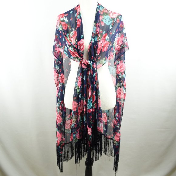 Torrid Floral Print Wrap Blue Floral Shawl OneSize - Picture 1 of 10